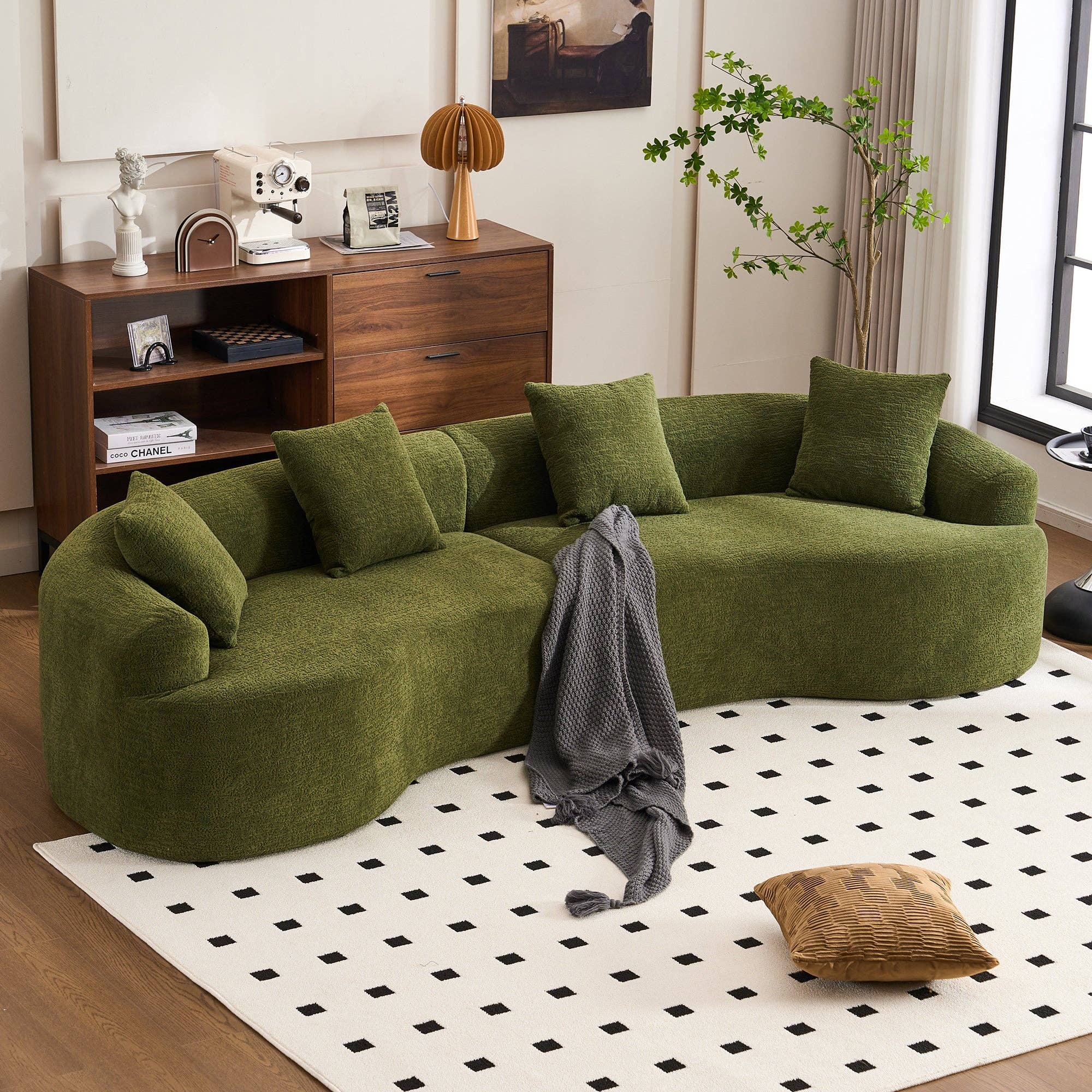 LY-025 110'' Forest Green Chenille Curved Modular Sofa