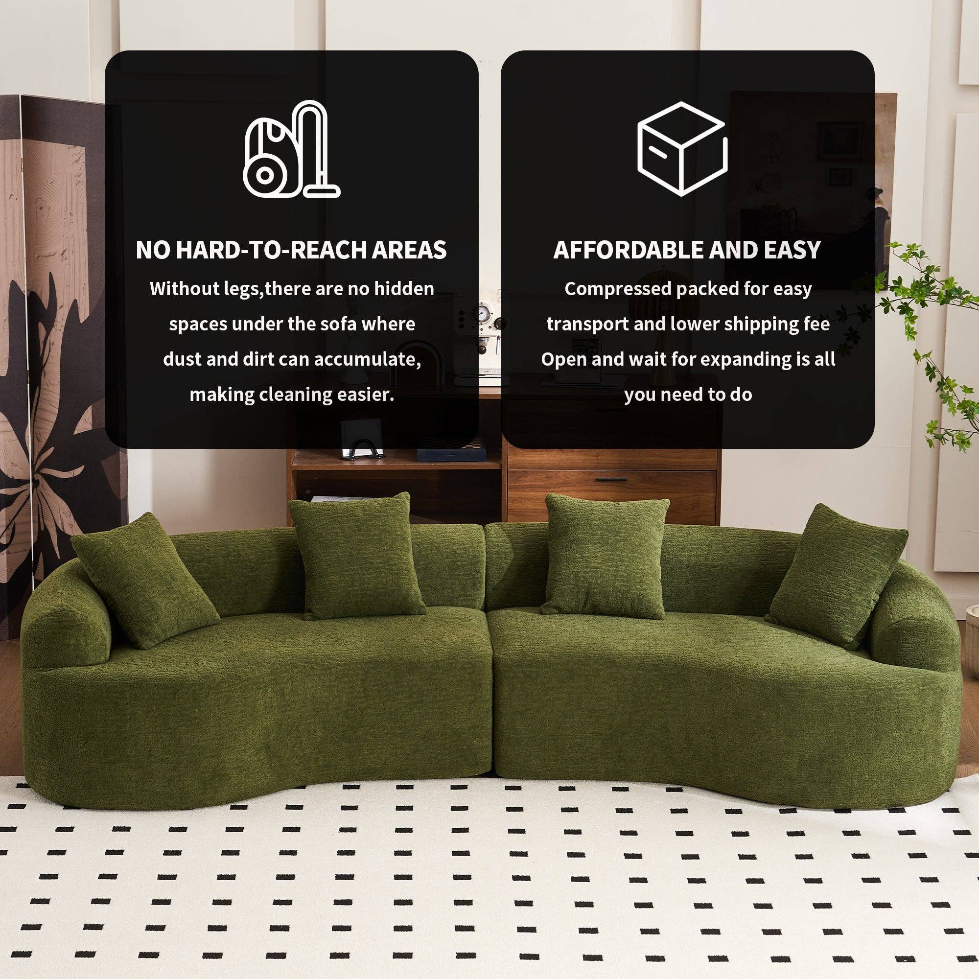 LY-025 110'' Forest Green Chenille Curved Modular Sofa