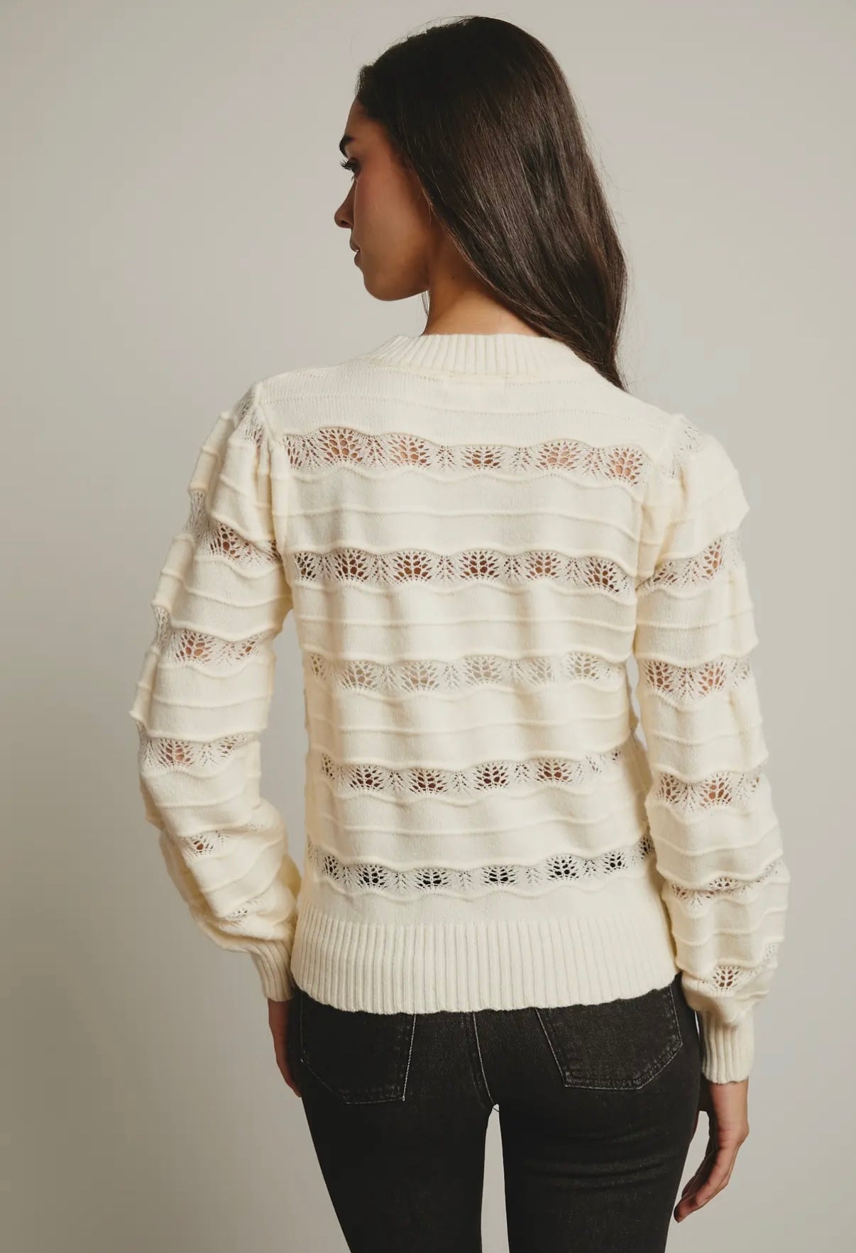 Pointelle Stripe Knit Pullover