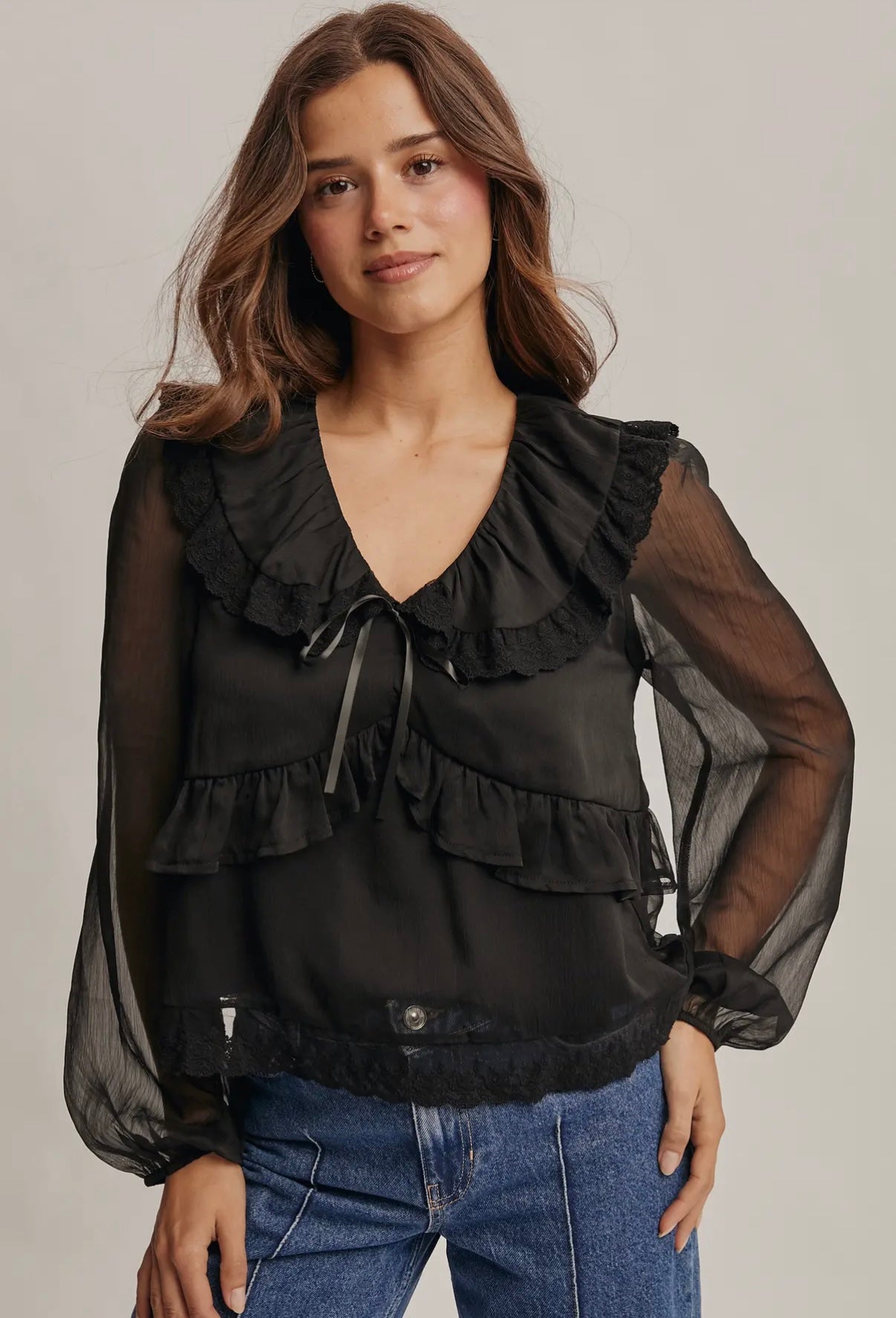 Lace Collar Ruffle Blouse