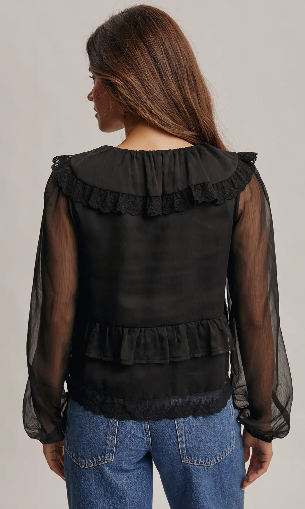 Lace Collar Ruffle Blouse
