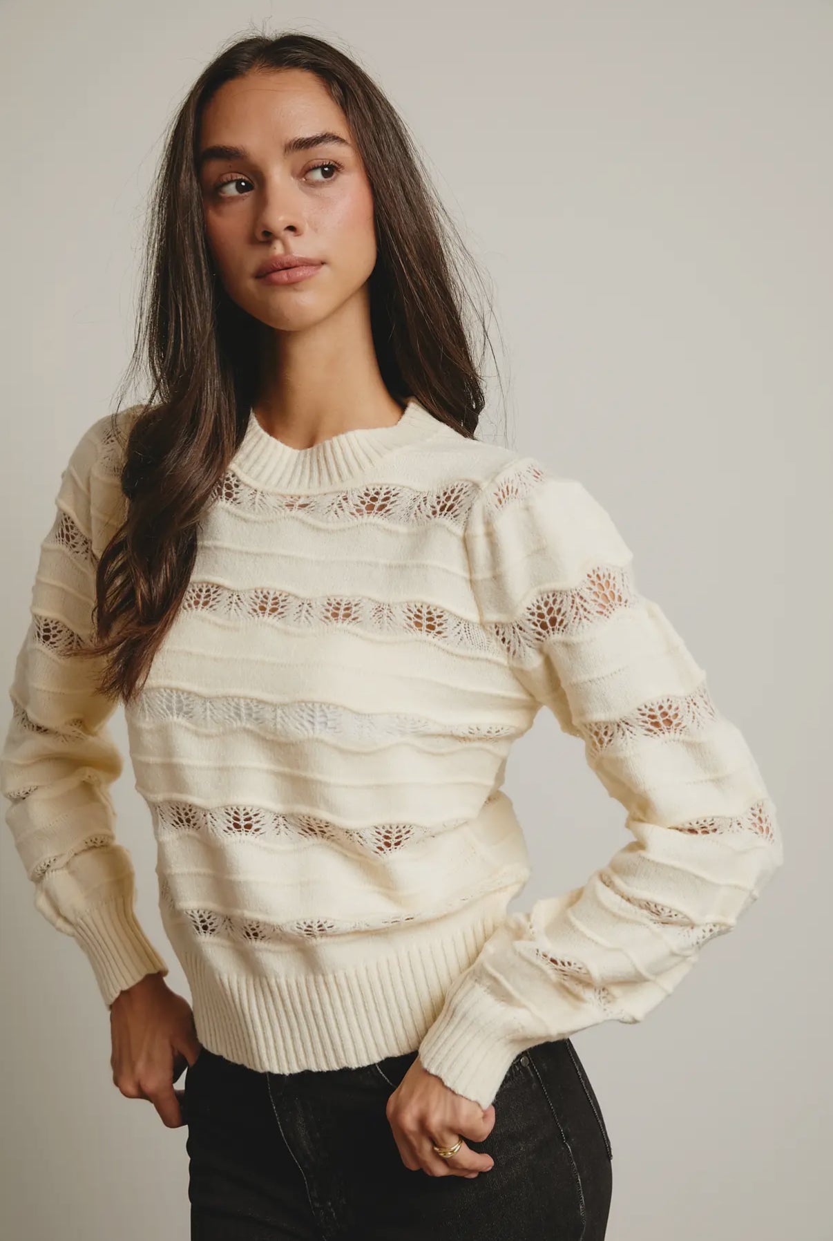 Pointelle Stripe Knit Pullover