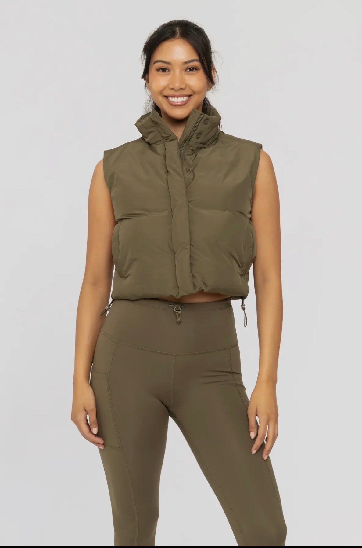 Cropped High Neck Puffer Vest