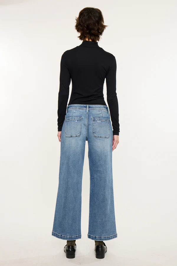 Kan Can Mid Rise Wide Leg Ankle Jeans