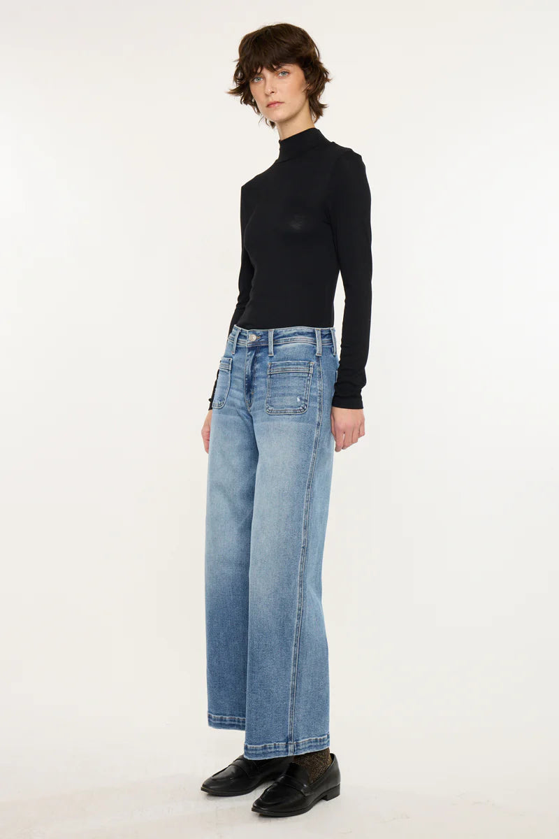 Kan Can Mid Rise Wide Leg Ankle Jeans