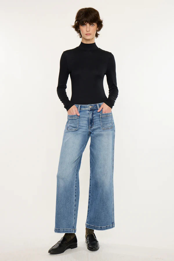 Kan Can Mid Rise Wide Leg Ankle Jeans