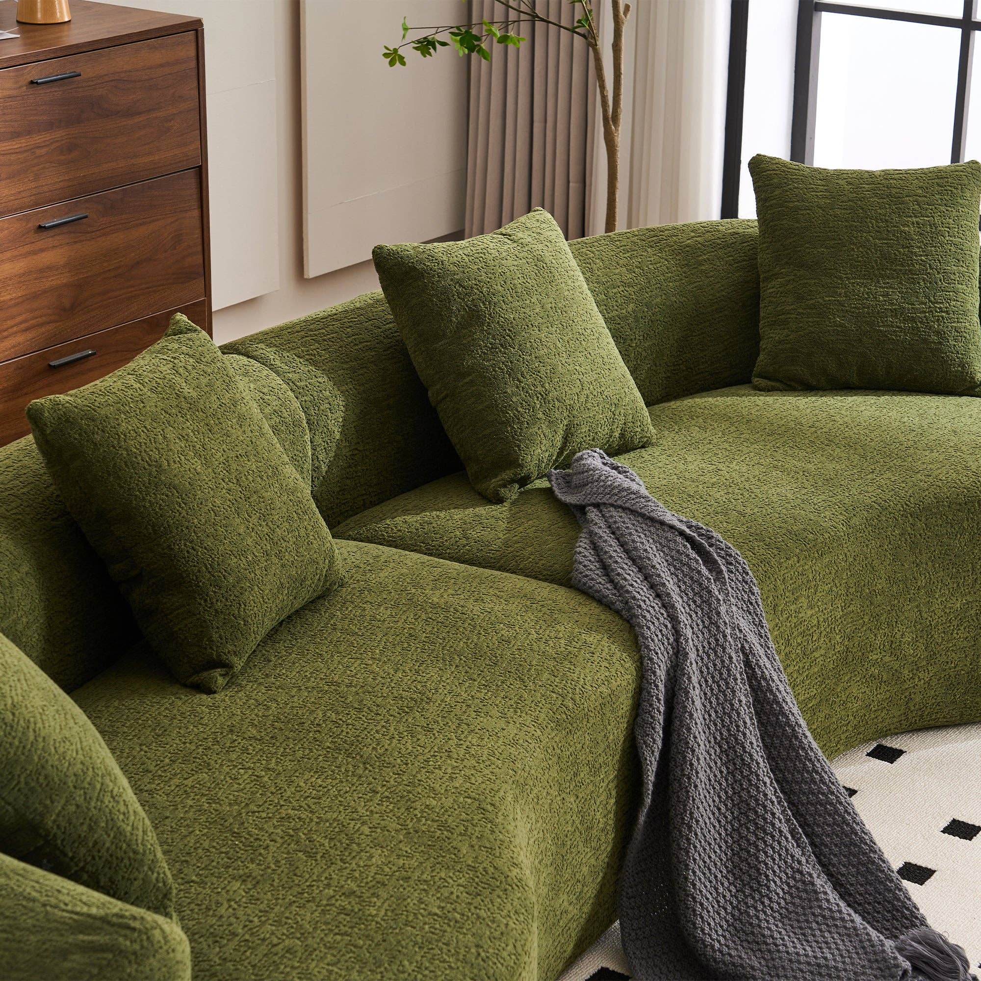 LY-025 110'' Forest Green Chenille Curved Modular Sofa